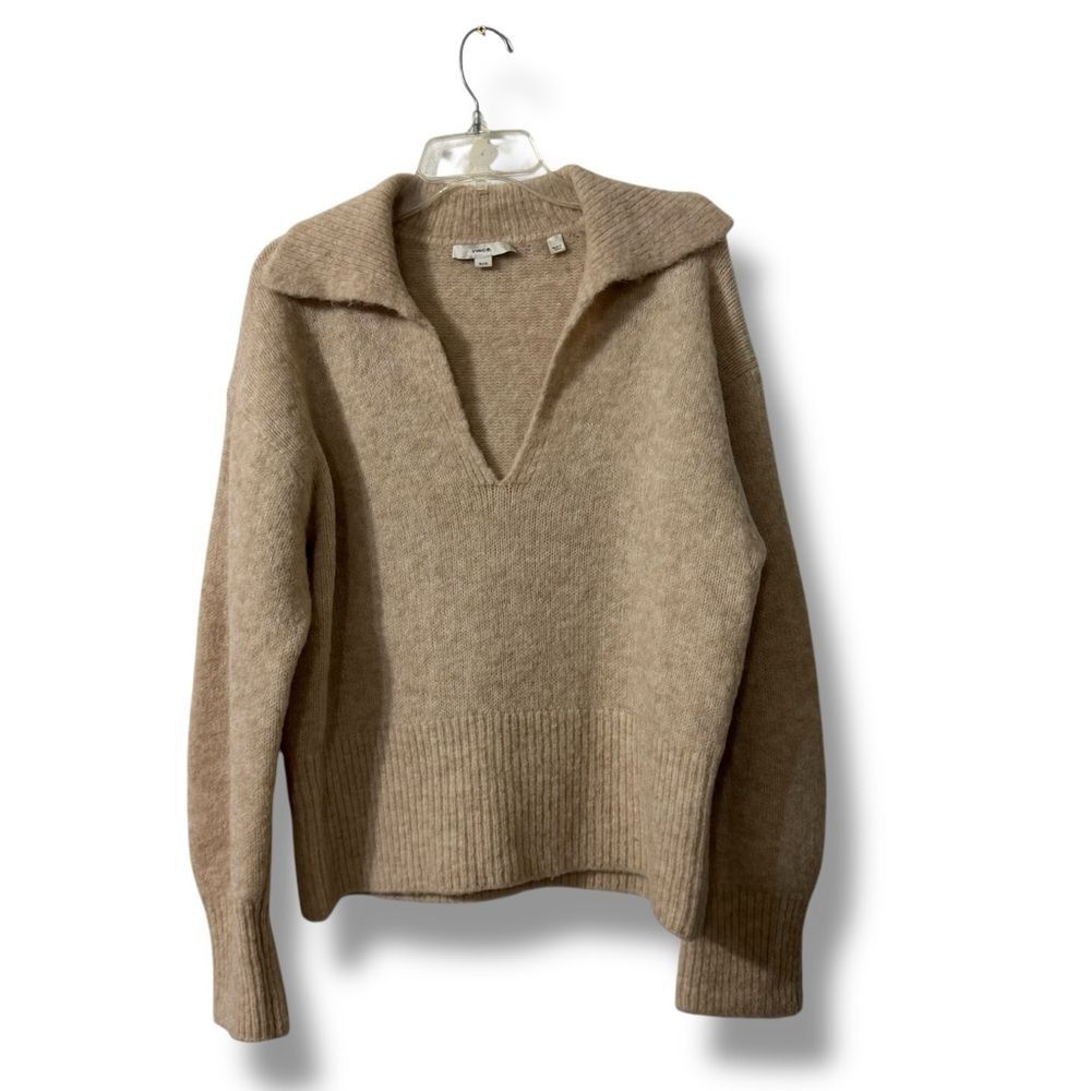 Vince Brushed Alpaca Wool Blend Sweater Beige Size XL Fuzzy Quiet Luxury